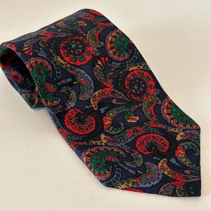 Resilio NeckTie Paisley Design Navy Orange Green 100% Imported Silk, Made in USA
